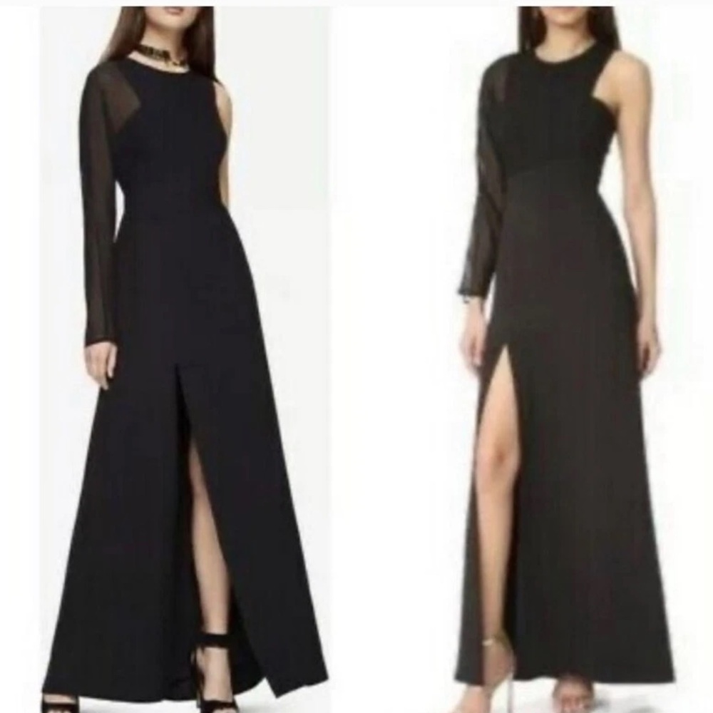 BCBGMaxAzria Black One Shoulder Slit Gown